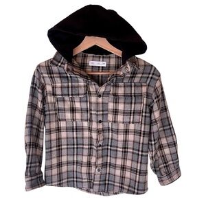 Zara Kids Black and Gray Plaid Hooded Shirt